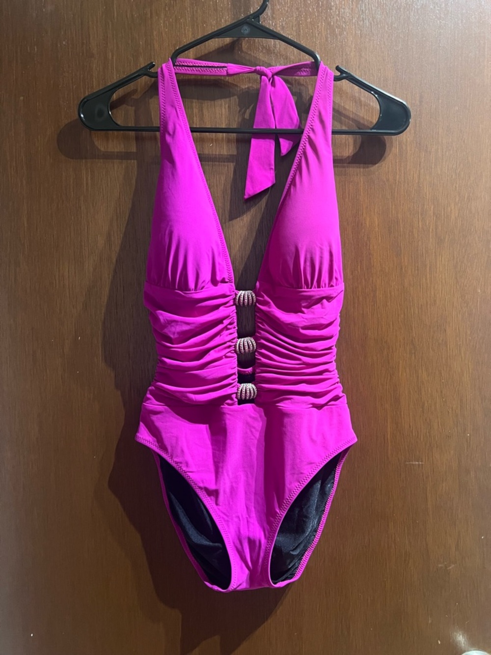 Gottex Hot Pink Halter One-Piece Swimsuit With Jewels Crystal Sparkles Sz Large